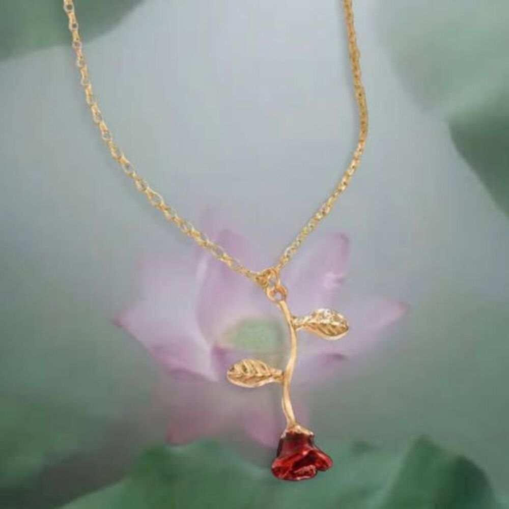 sweetest rose drop gold plated necklace